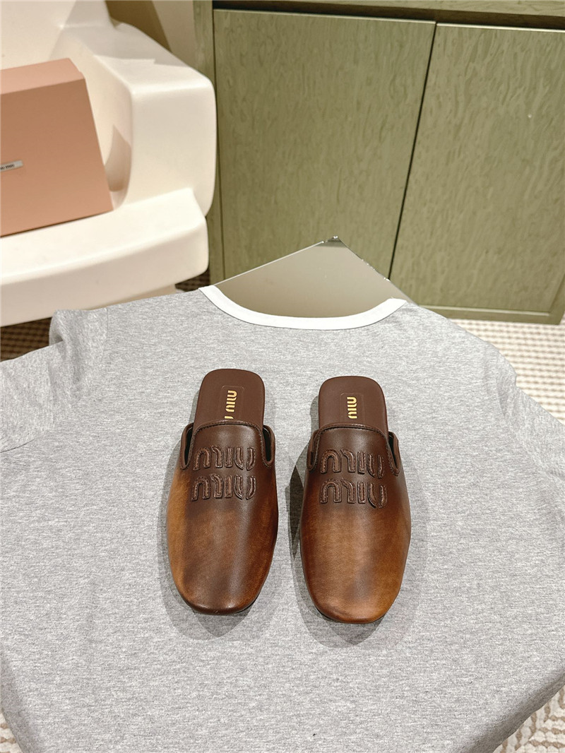 Miu Miu Brown Covered Flat Mules