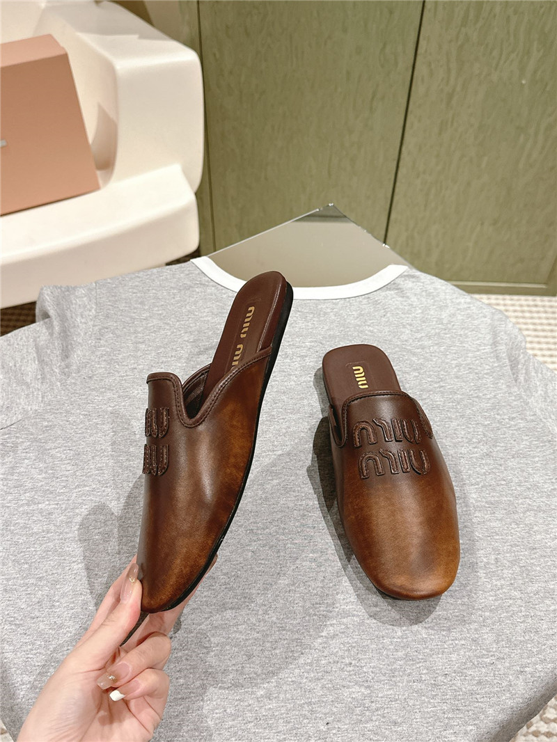 Miu Miu Brown Covered Flat Mules