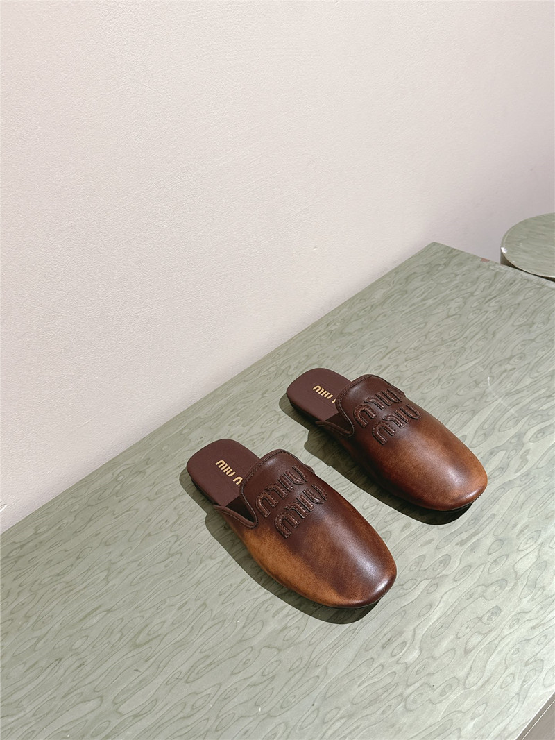 Miu Miu Brown Covered Flat Mules