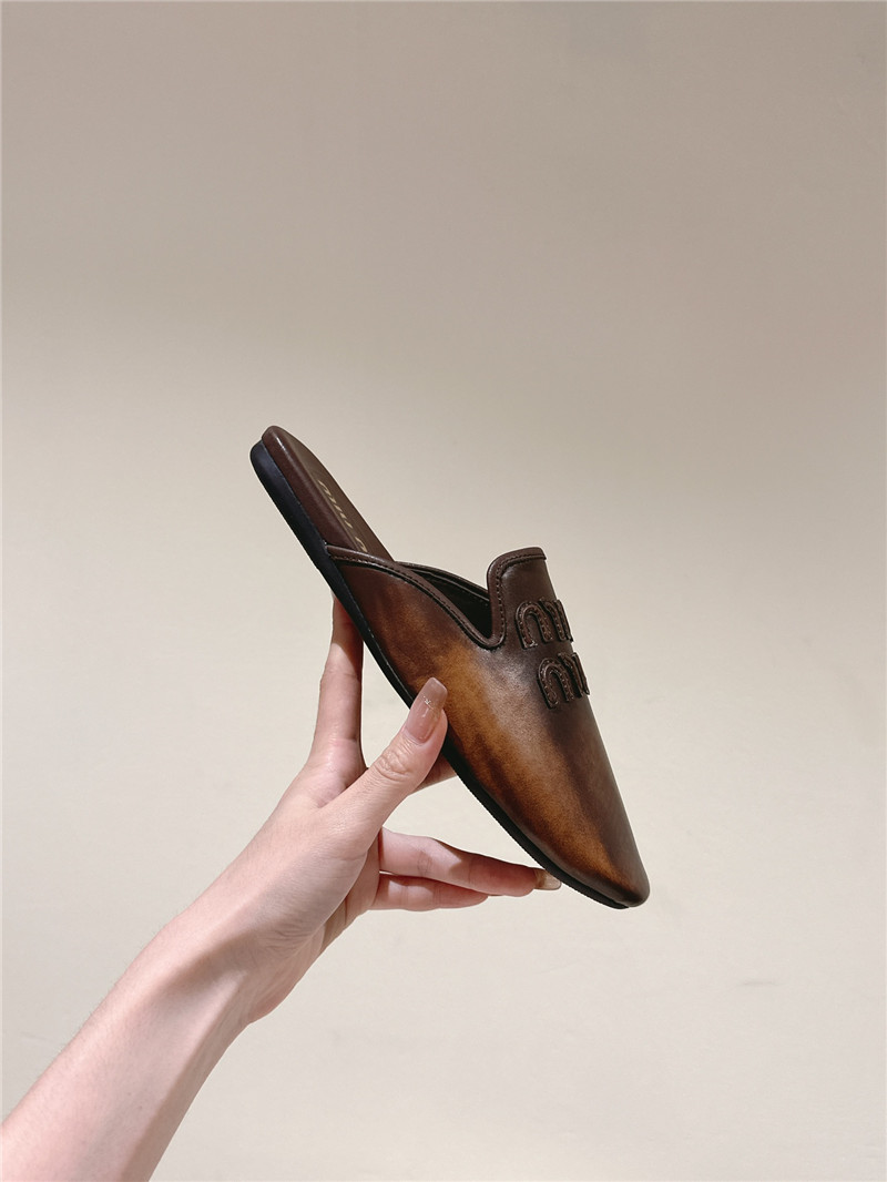Miu Miu Brown Covered Flat Mules