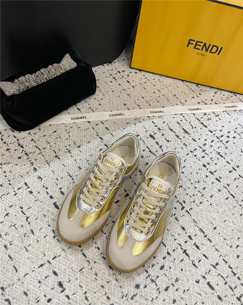 F**di lace-up logo gold sneakers