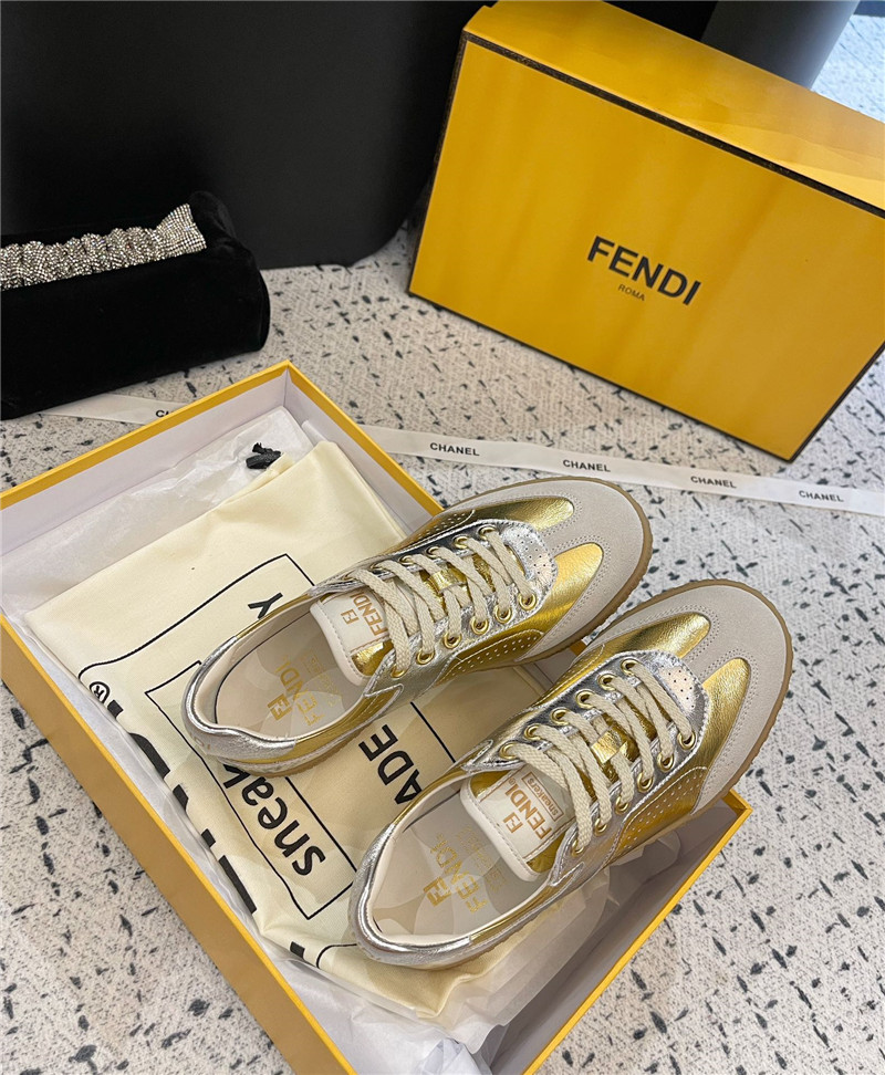 F**di lace-up logo gold sneakers