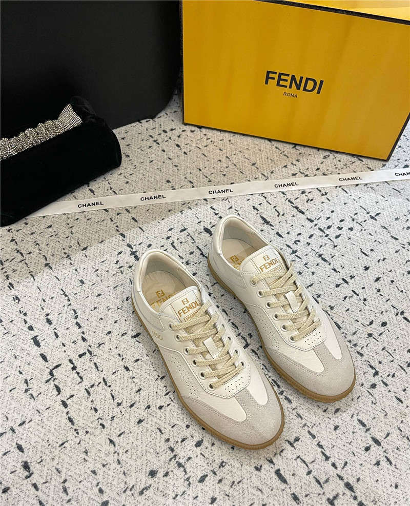 Fendi Lace-Up Logo Silver Sneakers