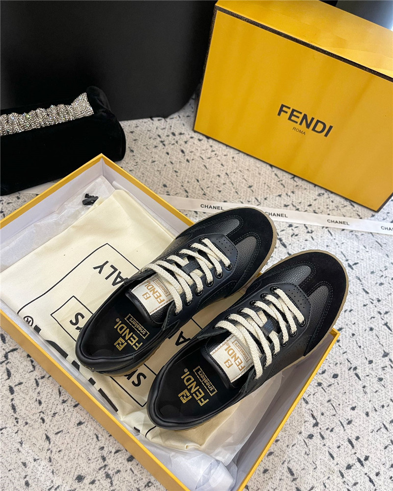 Fendi Lace-Up Logo Black Sneakers