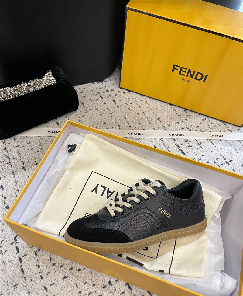 Fendi Lace-Up Logo Black Sneakers