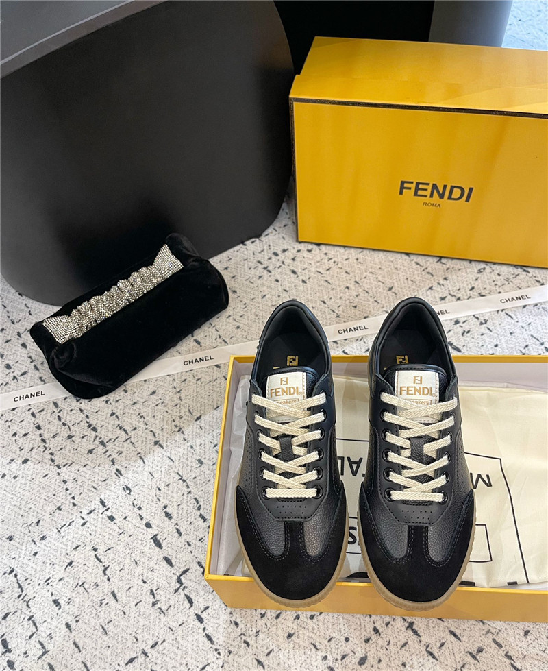 Fendi Lace-Up Logo Black Sneakers