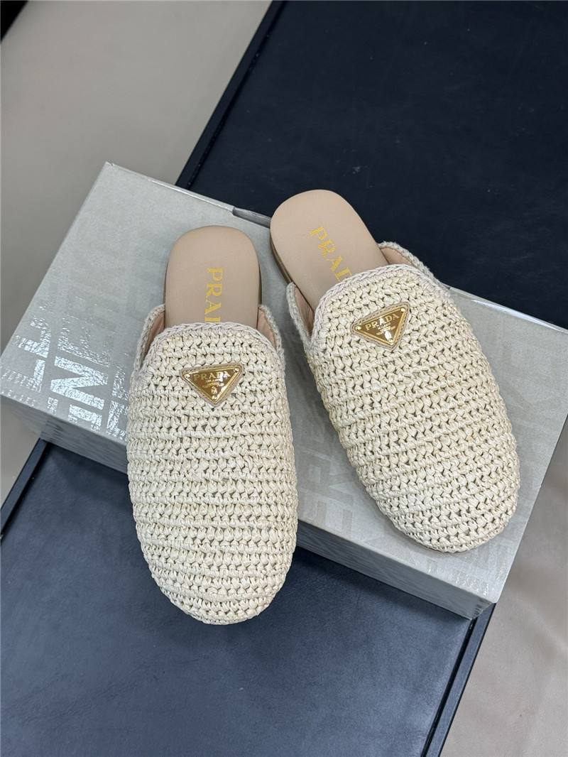 Prada Crochet Mules Beige