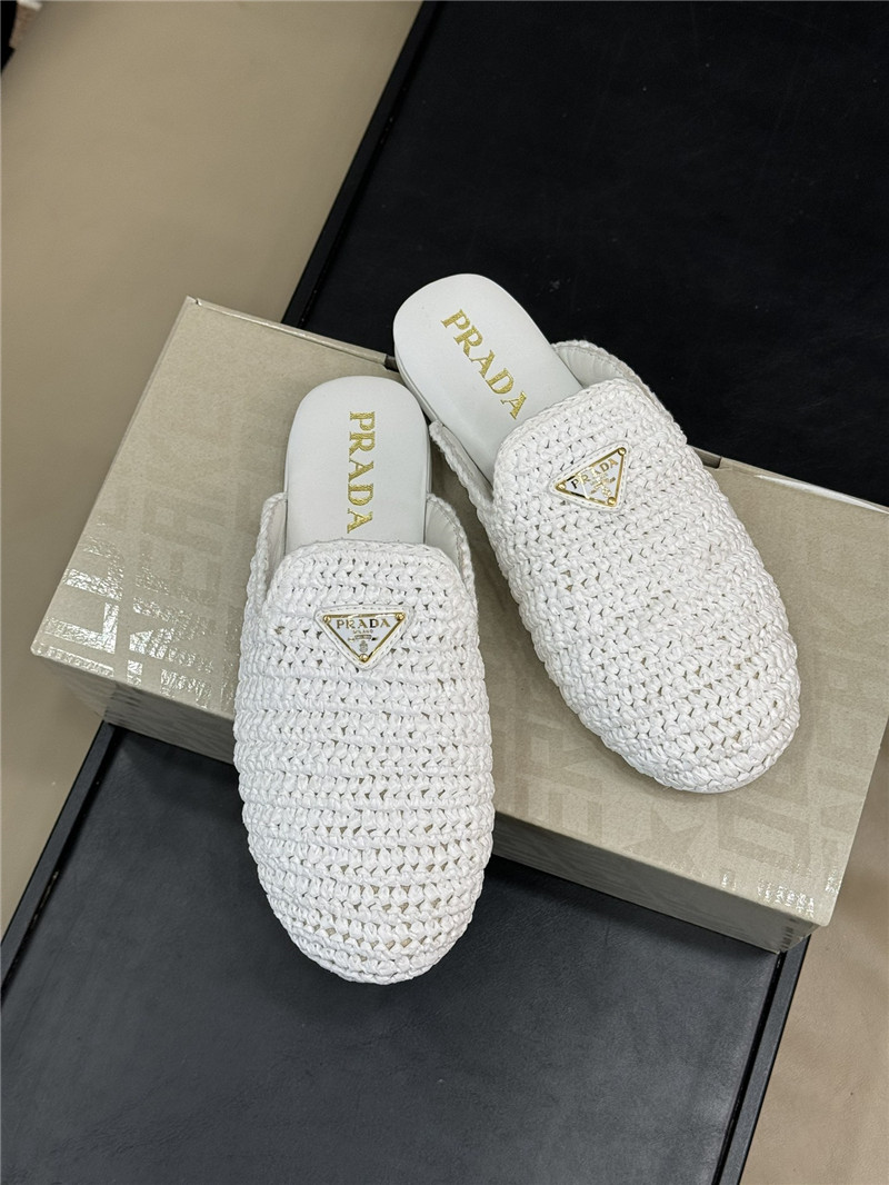 Prada Crochet Mules White