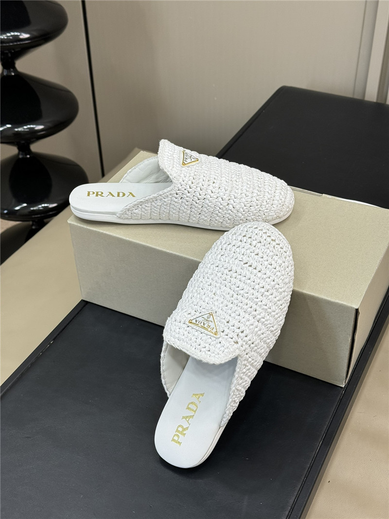 Prada Crochet Mules White