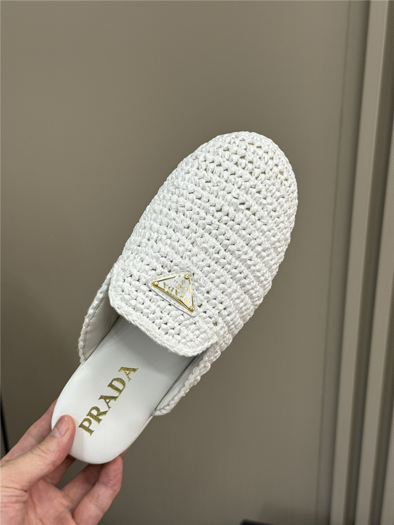 Prada Crochet Mules White