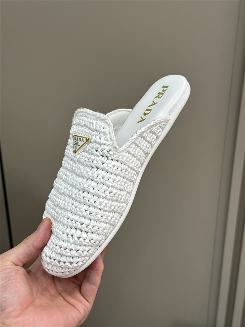 Prada Crochet Mules White