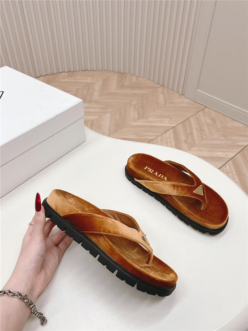 Pra*a velvet thong flip-flops in brown