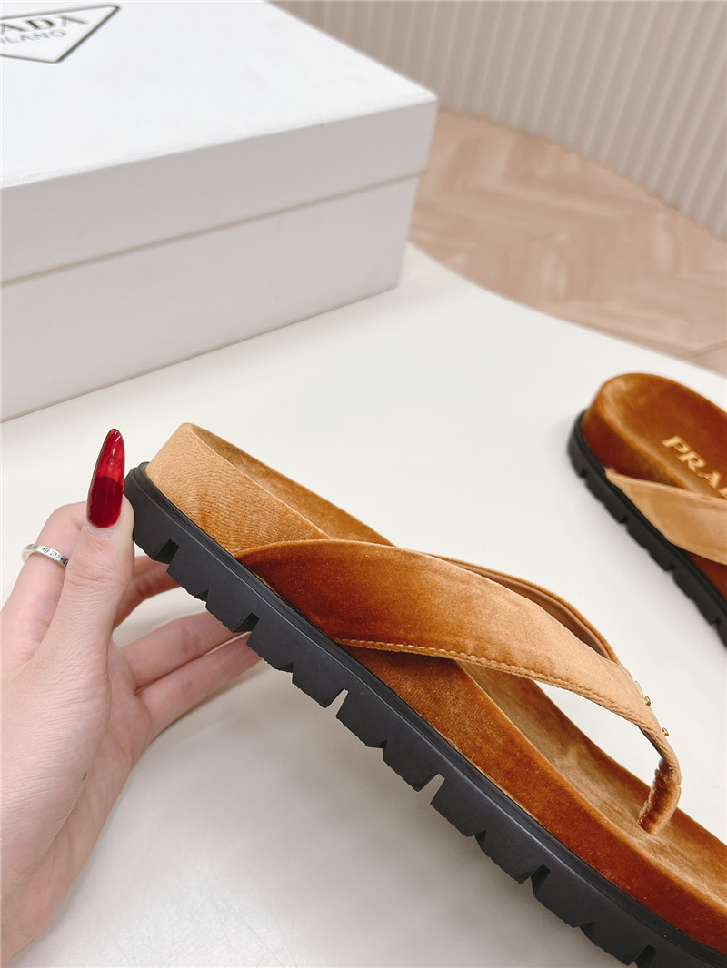 Pra*a velvet thong flip-flops in brown