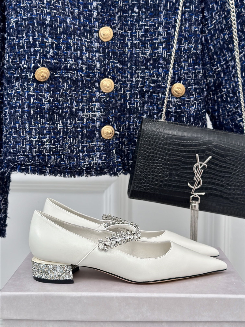 Jimmy Choo Bing 25 White Crystal Strap Patent Leather Flats