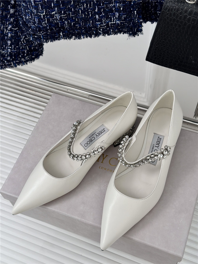 Jimmy Choo Bing 25 White Crystal Strap Patent Leather Flats