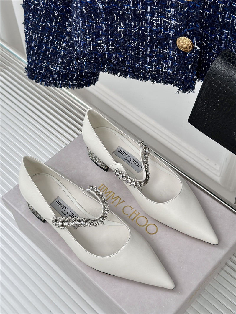 Jimmy Choo Bing 25 White Crystal Strap Patent Leather Flats