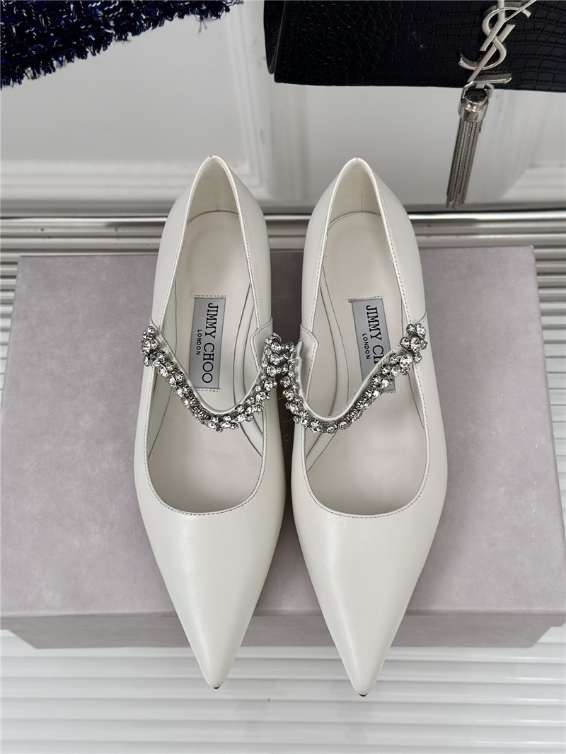 Jimmy Choo Bing 25 White Crystal Strap Patent Leather Flats