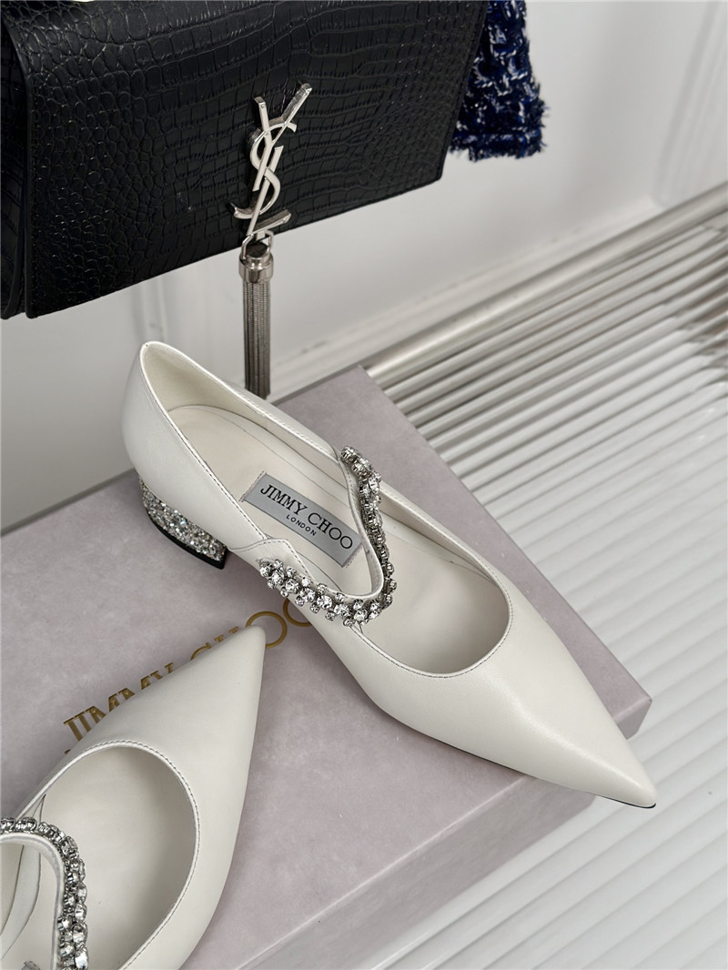 Jimmy Choo Bing 25 White Crystal Strap Patent Leather Flats