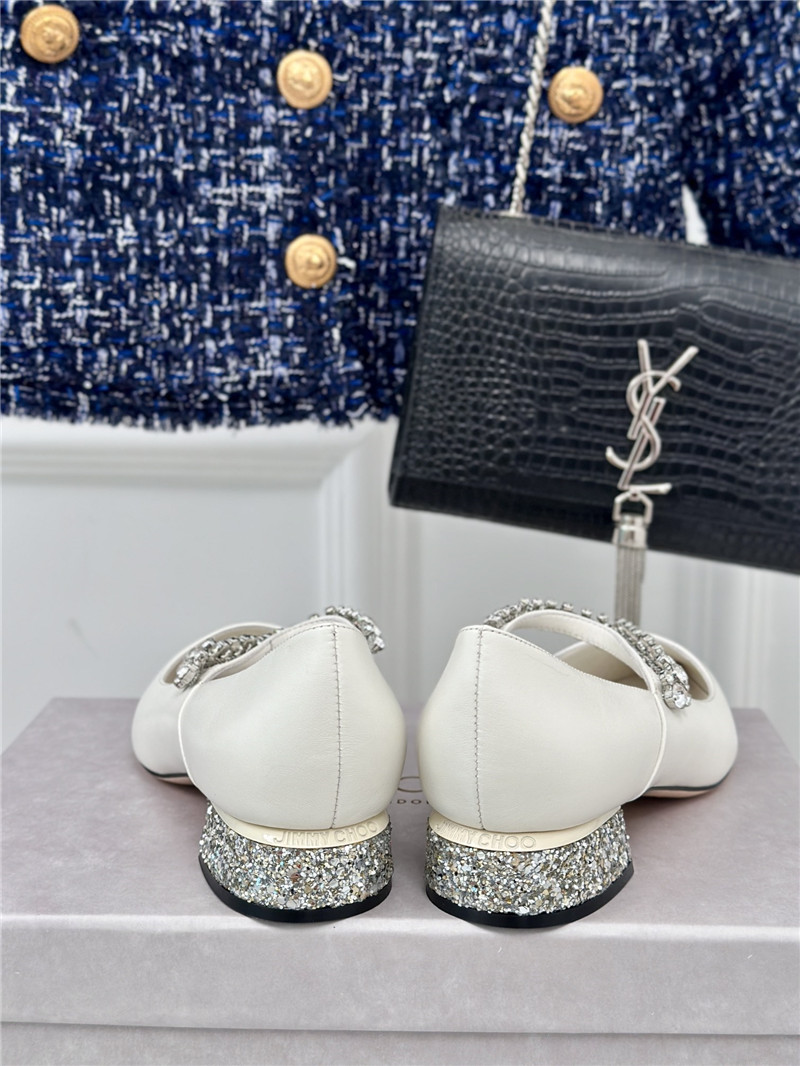 Jimmy Choo Bing 25 White Crystal Strap Patent Leather Flats