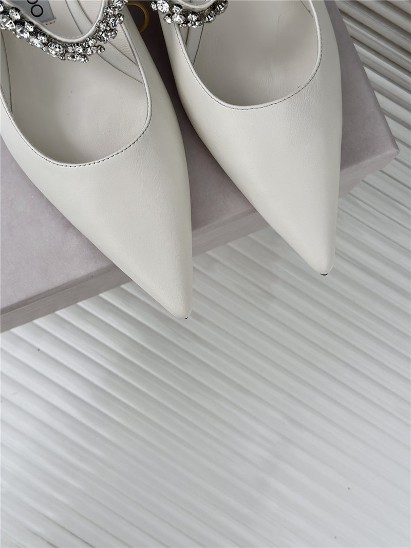 Jimmy Choo Bing 25 White Crystal Strap Patent Leather Flats