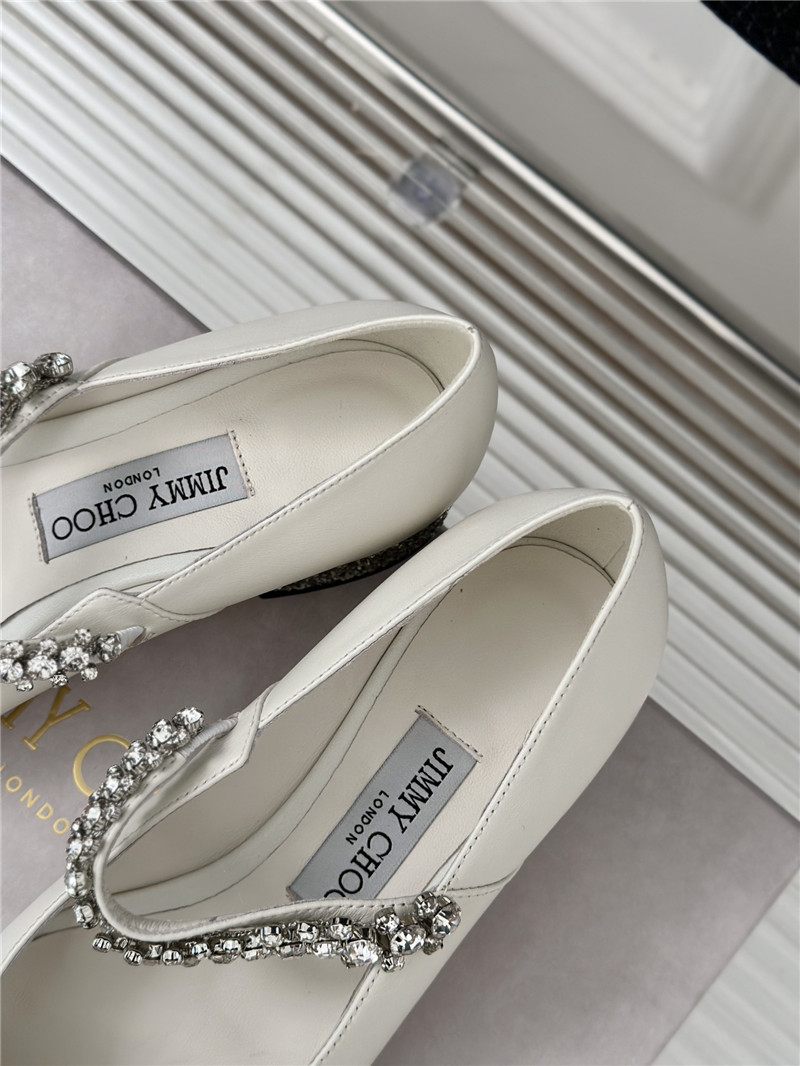 Jimmy Choo Bing 25 White Crystal Strap Patent Leather Flats