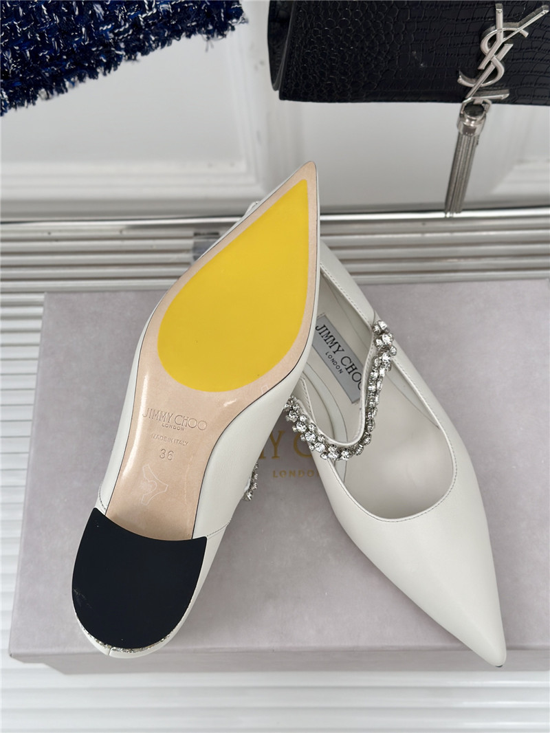 Jimmy Choo Bing 25 White Crystal Strap Patent Leather Flats