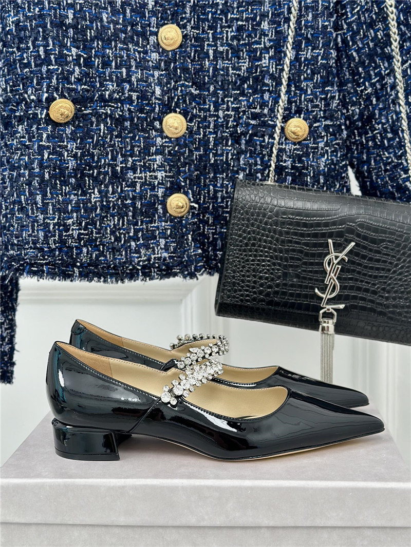 Jimmy Choo Bing 25 Crystal Strap Patent Leather Flats Black