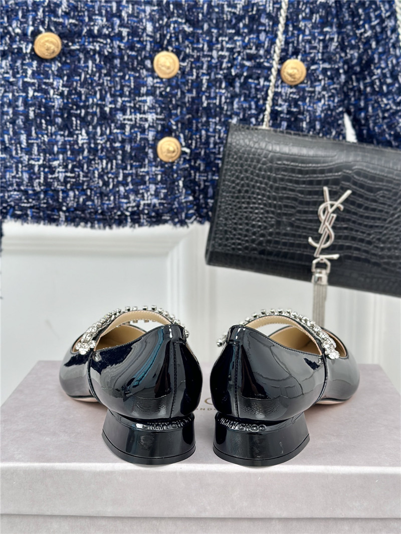 Jimmy Choo Bing 25 Crystal Strap Patent Leather Flats Black
