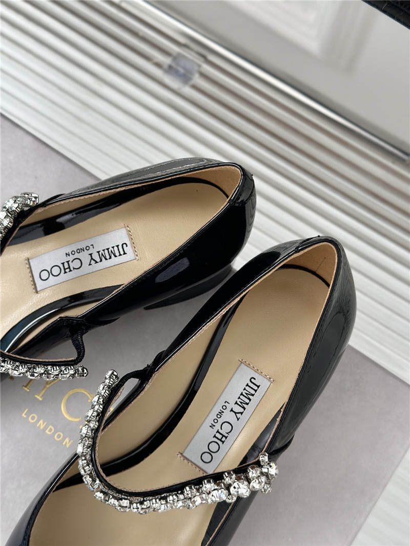 Jimmy Choo Bing 25 Crystal Strap Patent Leather Flats Black