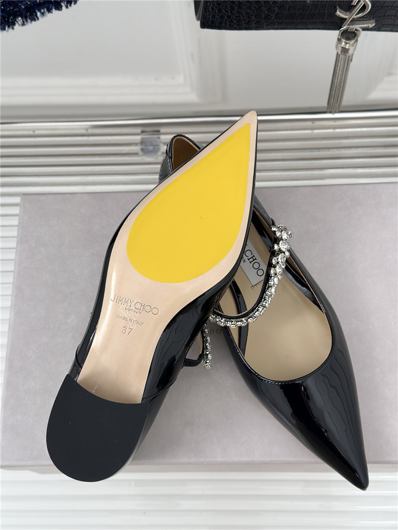 Jimmy Choo Bing 25 Crystal Strap Patent Leather Flats Black