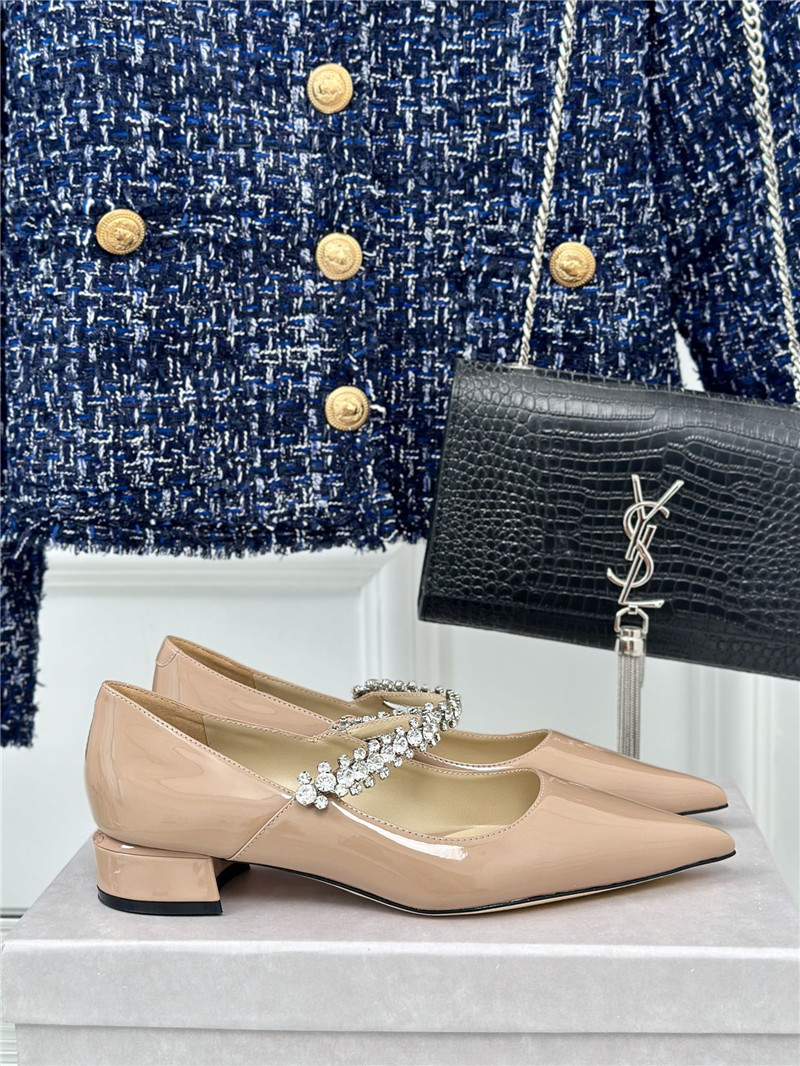 Jimmy Choo Bing 25 Beige Crystal Strap Patent Leather Flats