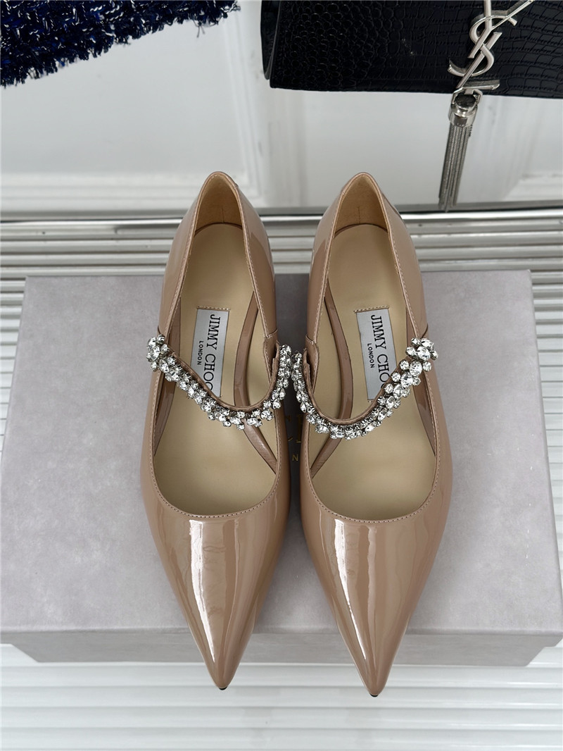 Jimmy Choo Bing 25 Beige Crystal Strap Patent Leather Flats