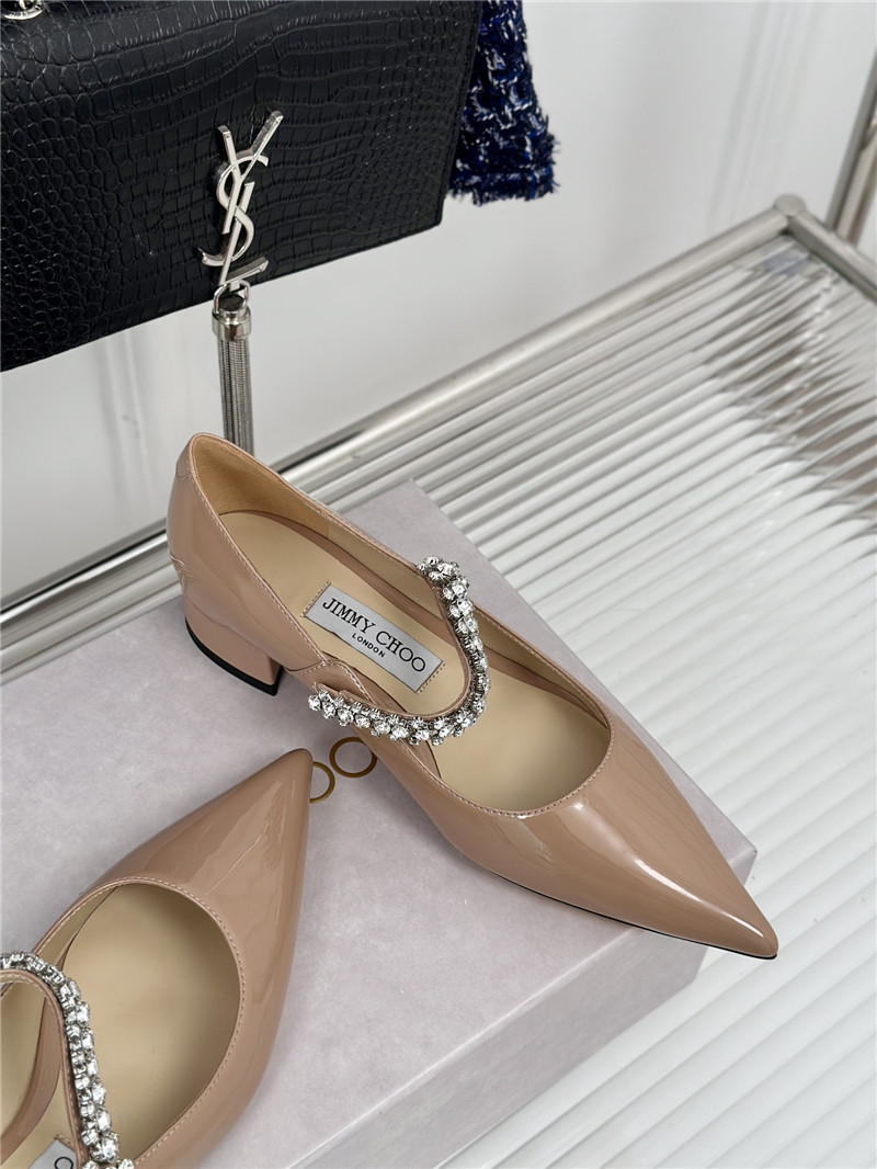 Jimmy Choo Bing 25 Beige Crystal Strap Patent Leather Flats