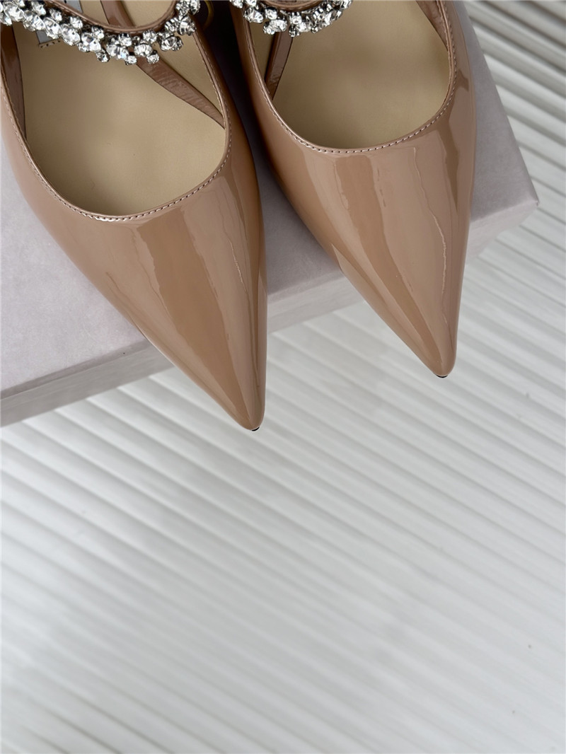 Jimmy Choo Bing 25 Beige Crystal Strap Patent Leather Flats