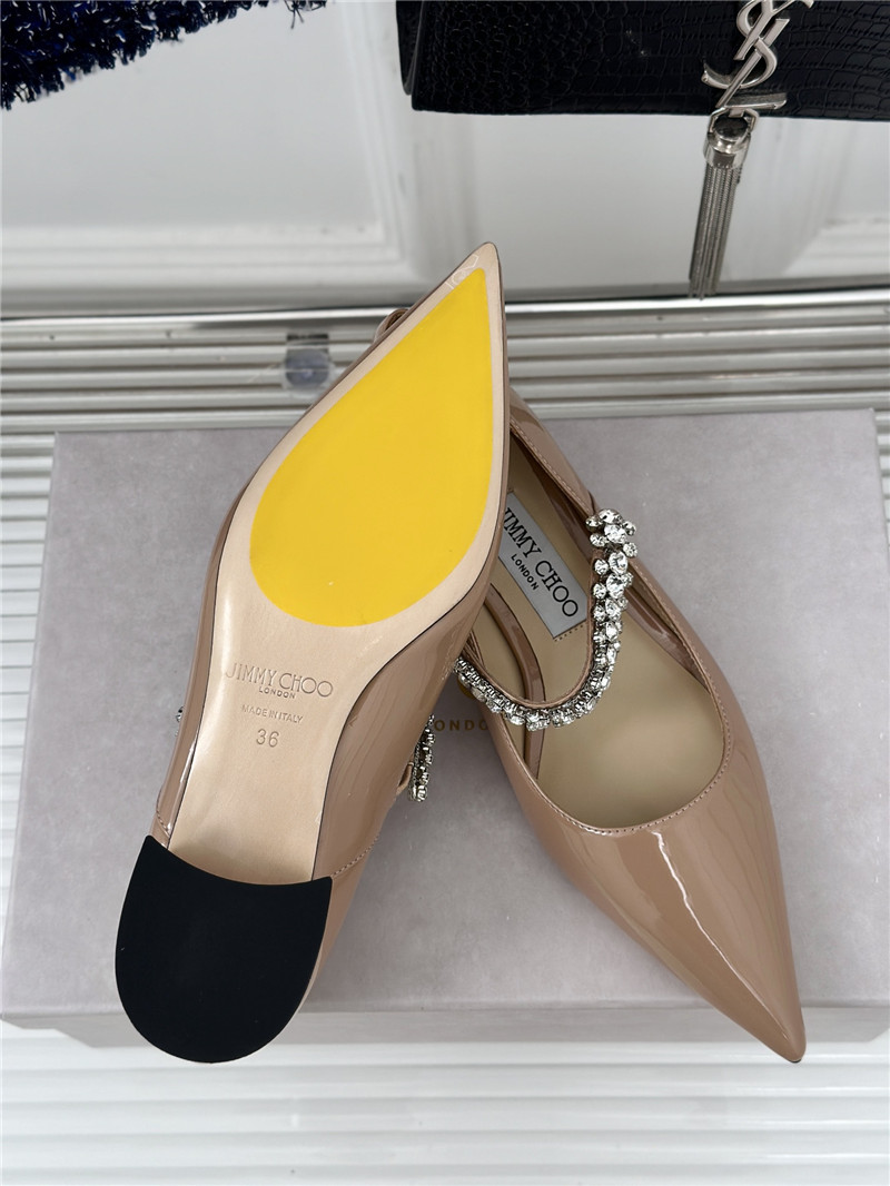 Jimmy Choo Bing 25 Beige Crystal Strap Patent Leather Flats
