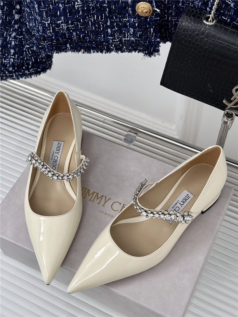 Jimmy Choo Bing 25 Crystal Strap Patent Leather Flats