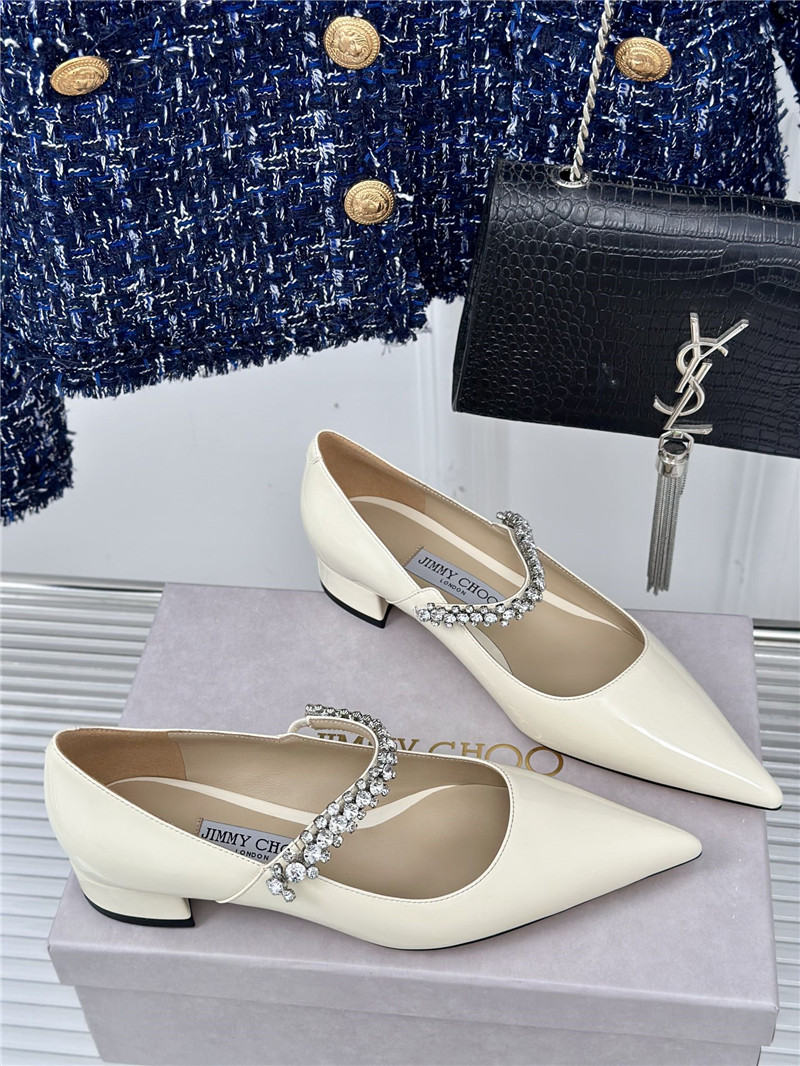 Jimmy Choo Bing 25 Crystal Strap Patent Leather Flats