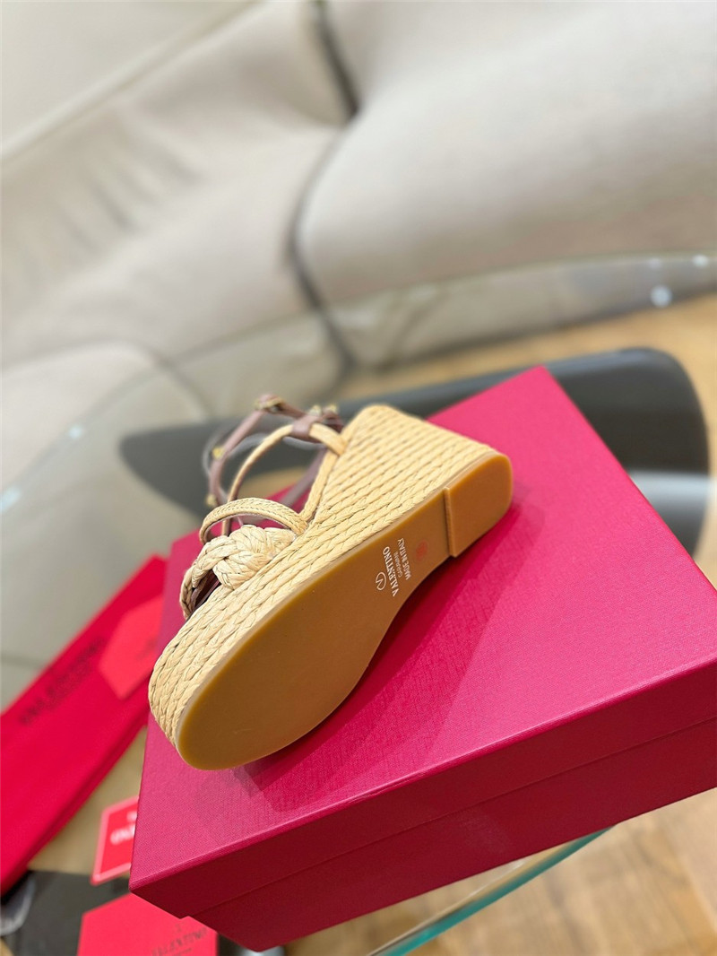 Va1e*ntin0 garavani rockstud raffia leather espadrille sandals beige