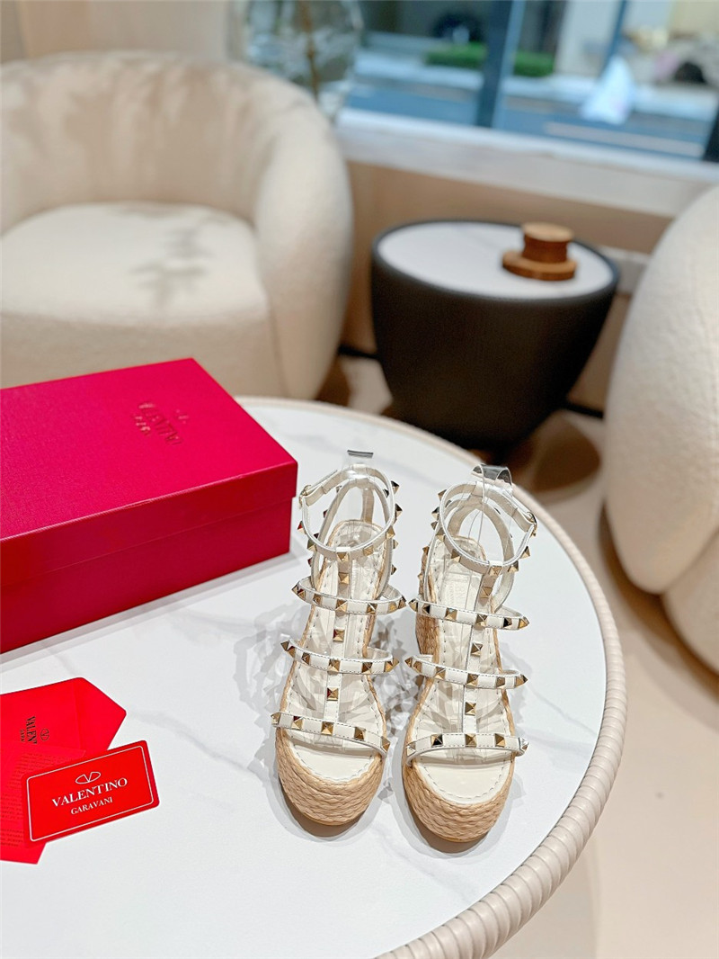 Va1e*ntin0 garavani rockstud wedge sandals white