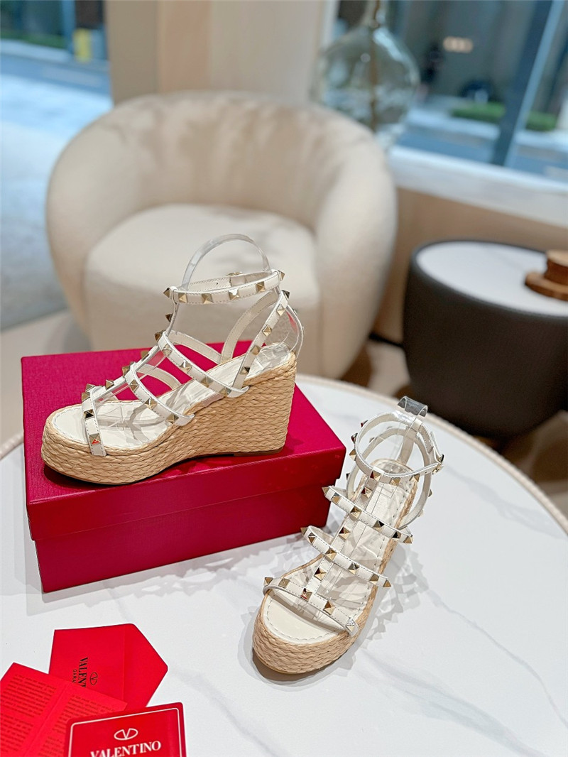 Va1e*ntin0 garavani rockstud wedge sandals white