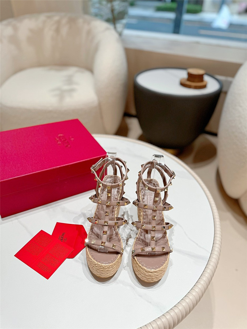 Valentino Garavani Rockstud Wedge Sandals Beige