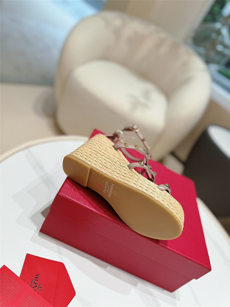 Valentino Garavani Rockstud Wedge Sandals Beige