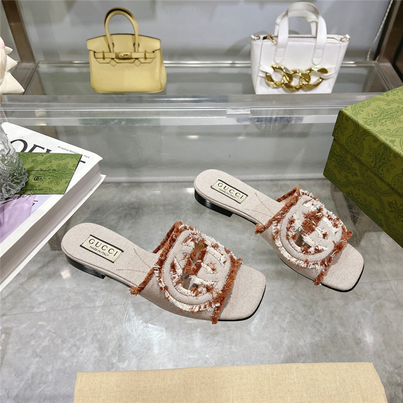 Gucci Interlocking G Slide Sandal Brown Canvas