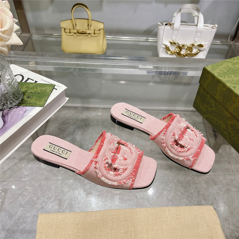 Gucci Interlocking G Slide Sandal Pink Canvas