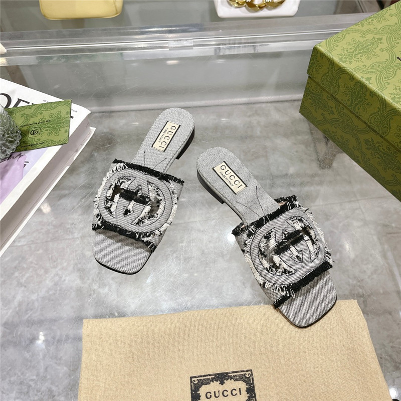Gucci Interlocking G Slide Sandal Gray Canvas