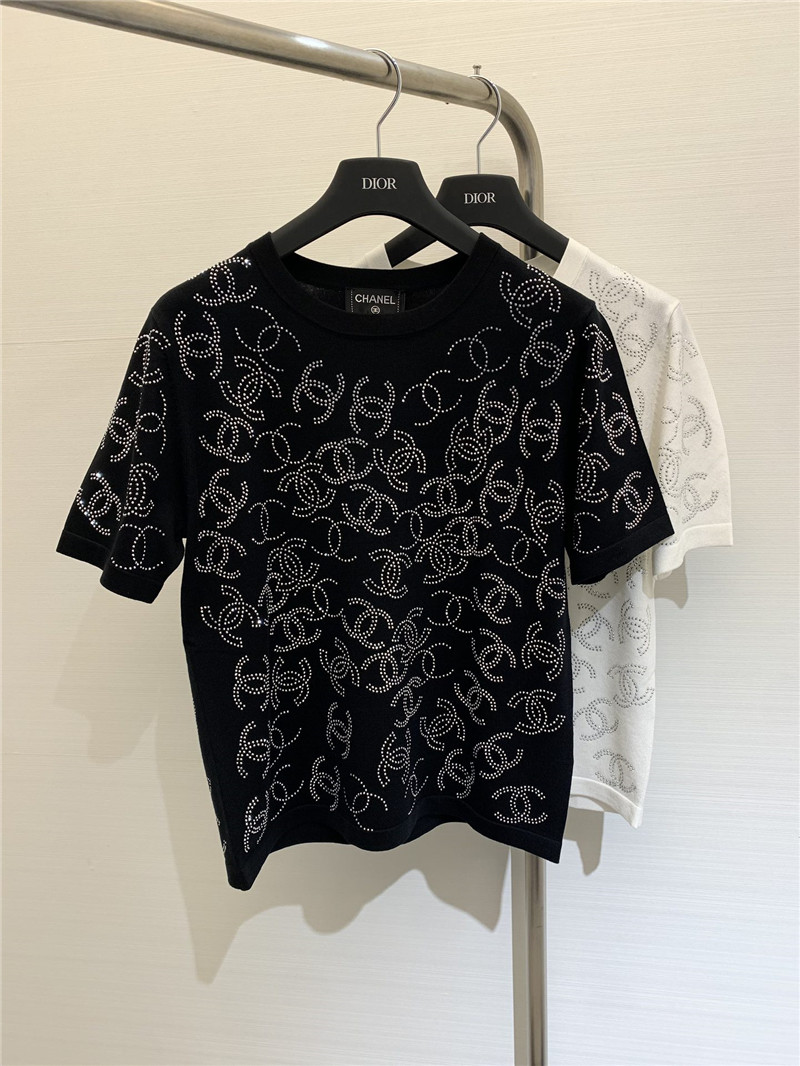 Chanel bright diamond knitted short-sleeved replicas clothes