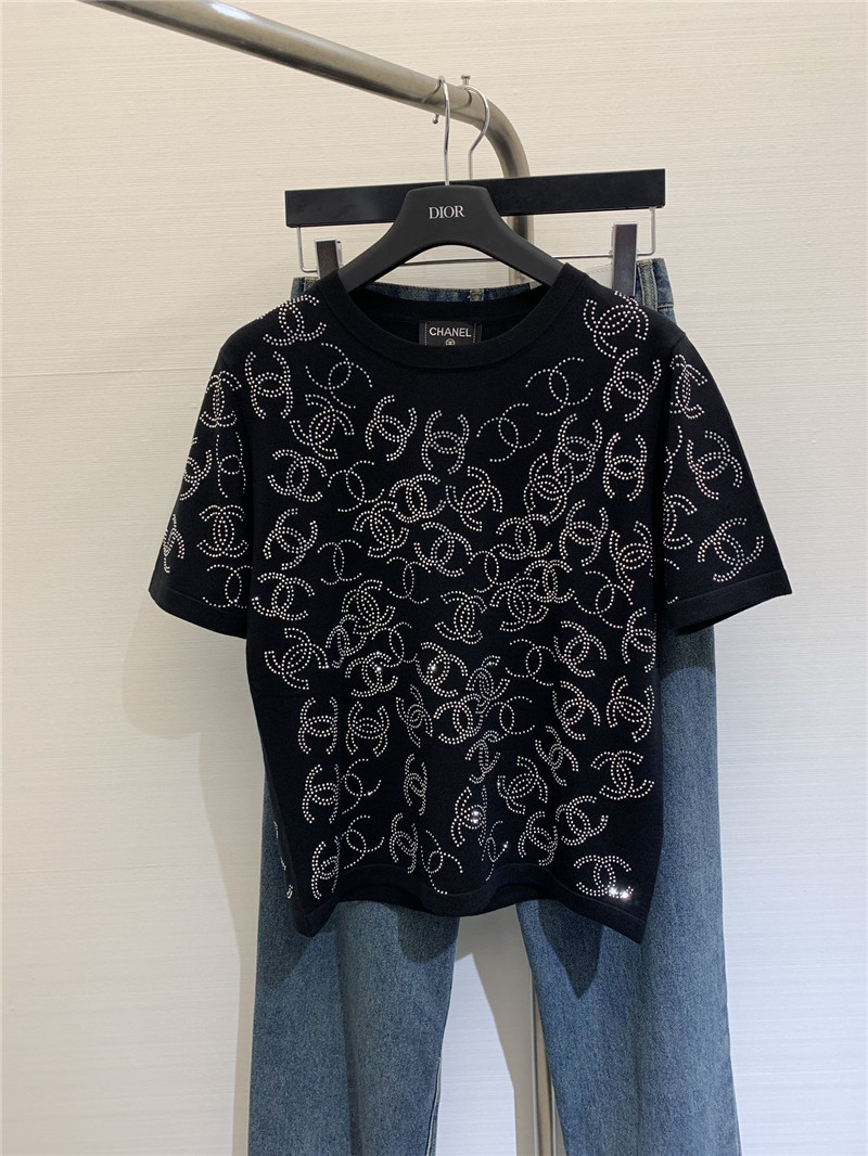 Chanel bright diamond knitted short-sleeved replicas clothes