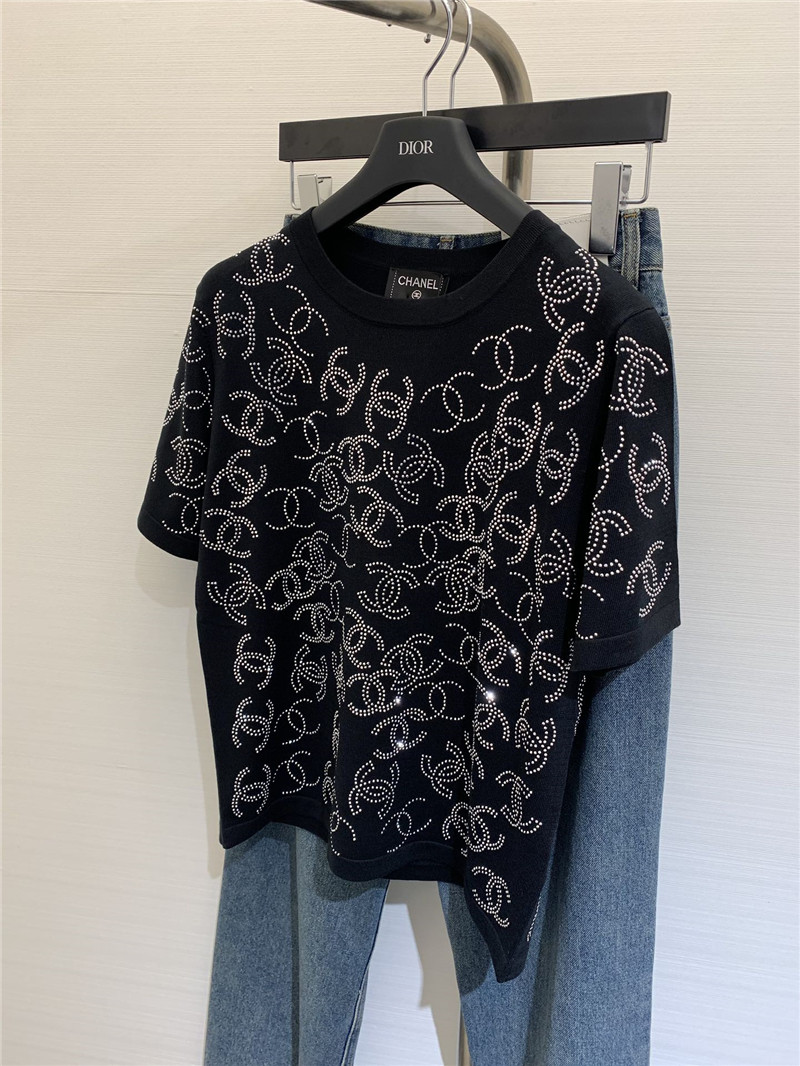 Chanel bright diamond knitted short-sleeved replicas clothes