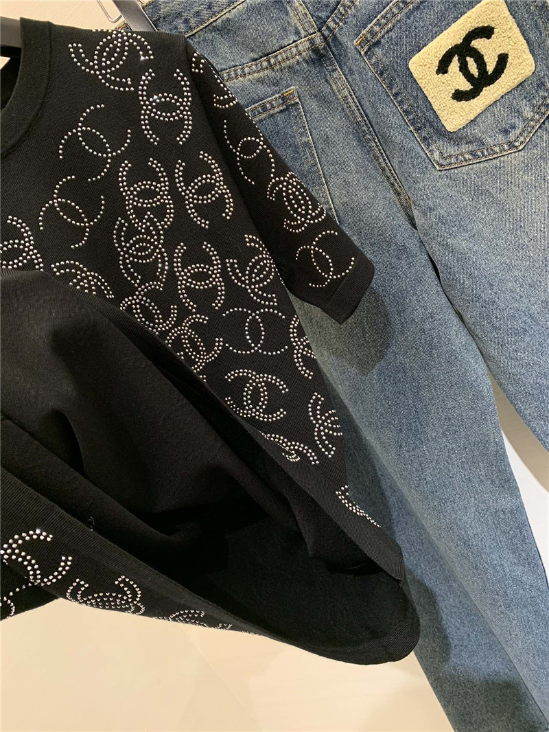 Chanel bright diamond knitted short-sleeved replicas clothes