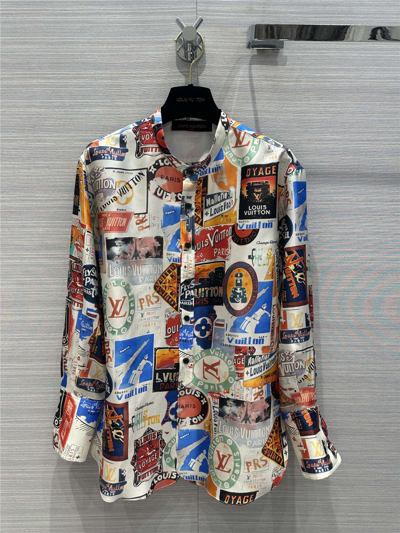 louis vuitton LV printed silk shirt replica designer clothes